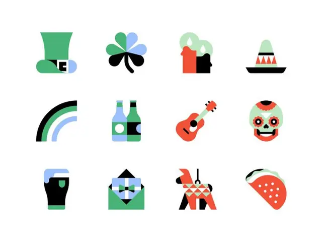 Flat holiday & festival icon set — 12 colorful vector-style icons