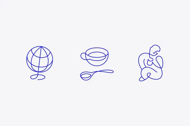 Collected Coffee — white double‑C monogram on royal blue tote (Fivethousand Fingers)