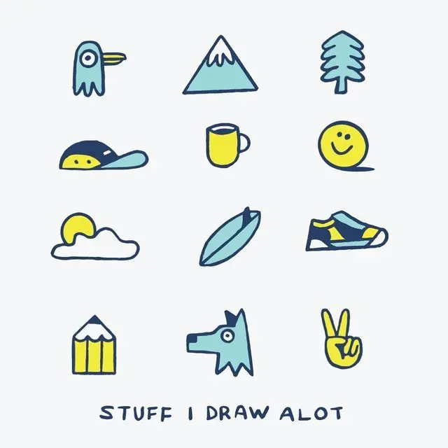 Hand-drawn doodle icon grid — 12 playful sketches