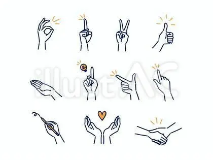 Hand gesture icon set — 12 minimal line illustrations