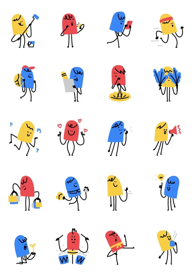Andy — playful pill-shaped character sticker sheet by Ivan Mesaroš