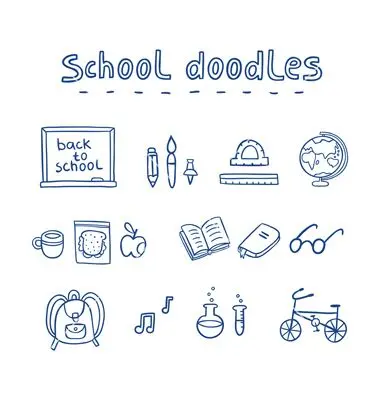 Hand-drawn school doodles vector set (blue ink)
