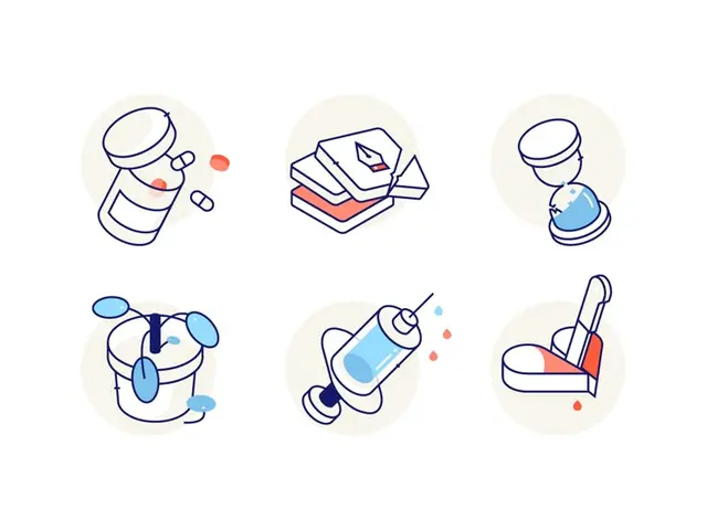 Minimal line-art icon set — medicine, writing, time, plant care, injection, cleaning