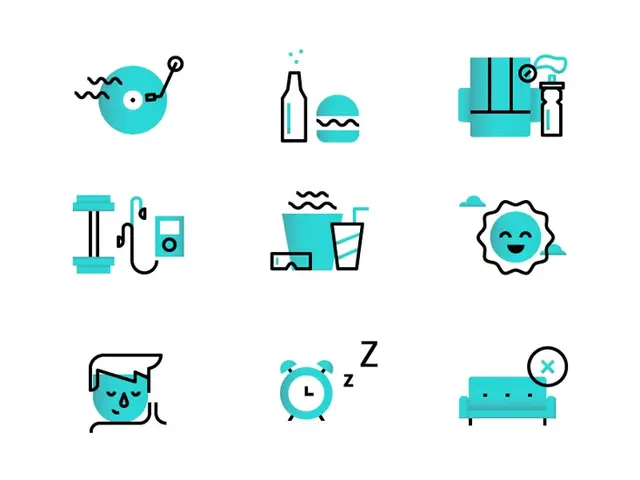 Turquoise & Black Minimal Lifestyle Icon Set — 3x3 Grid