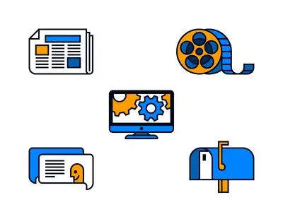 Flat Line Icon Set — News, Video, Settings, Messages, Mailbox