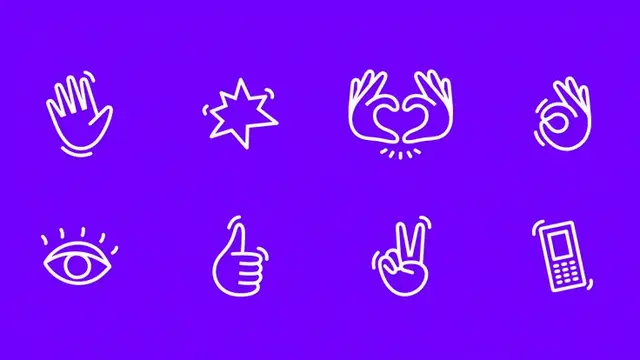 Say Hey — Springster identity: white monoline gesture icons on purple background