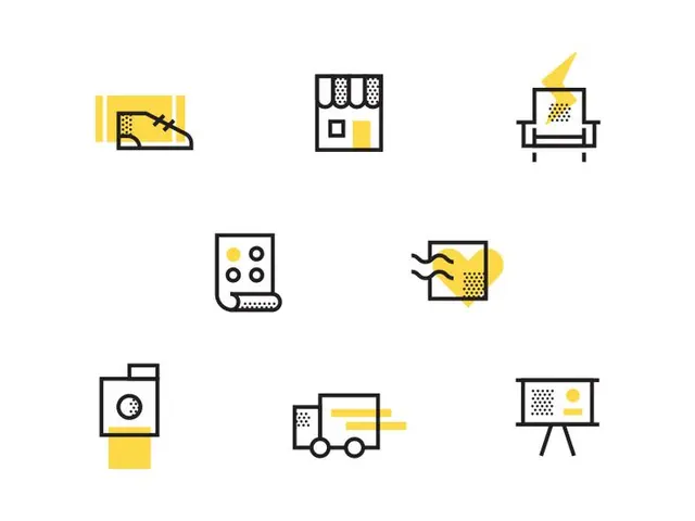 Conference Signage Icon Set — Minimal Black Outline with Yellow Accent