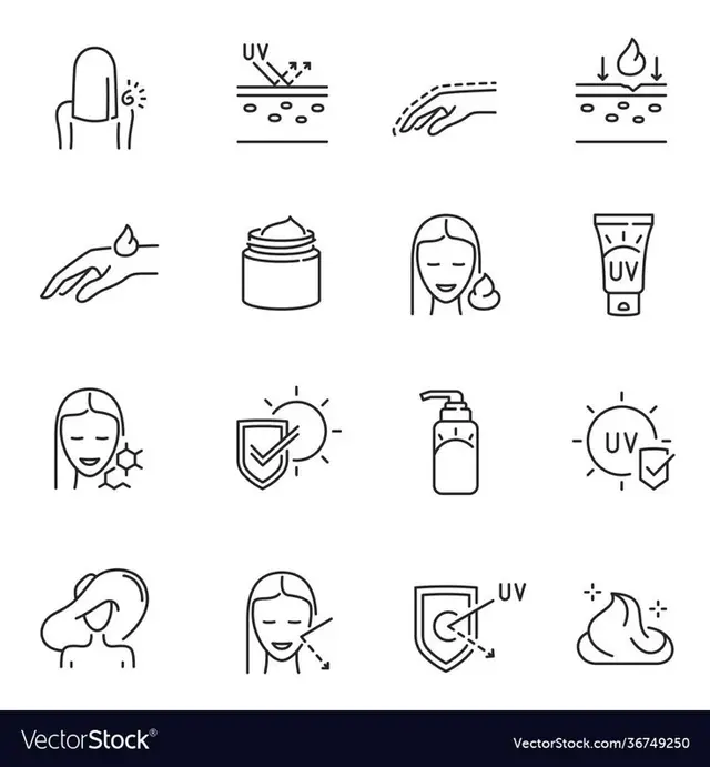 Set of 16 Outline Sunscreen and UV Protection Icons (VectorStock)