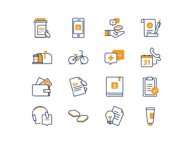 Prescription & Pharmacy Icon Set — 16 Two‑Color Line Icons