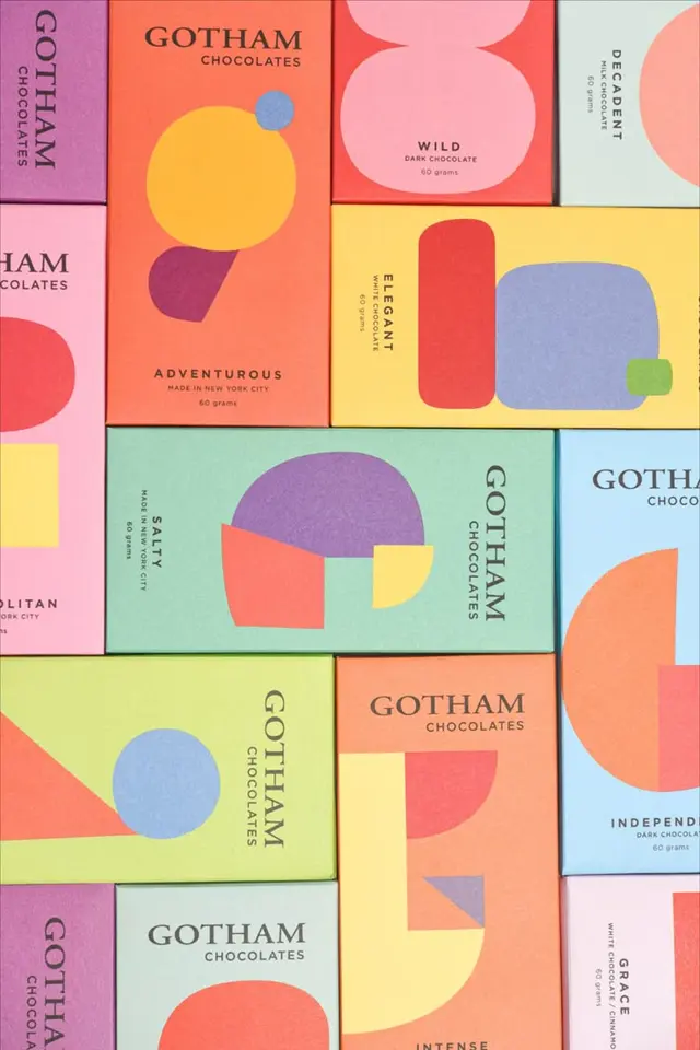 Gotham Chocolates geometric bar packaging — Gotham Bar & Grill shop