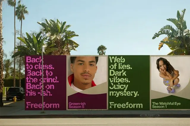 Freeform rebrand: before-and-after logo comparison by COLLINS
