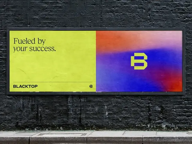 BLACKTOP two-panel billboard — lime tagline + chartreuse 'B' monogram