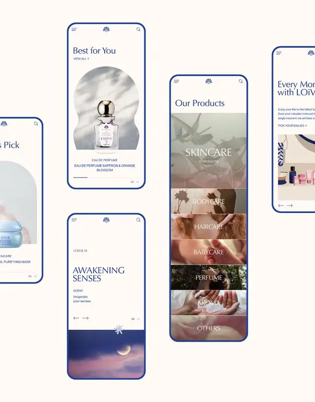 LOiViE soft‑pink booklet — minimalist product flat-lay for clean-beauty brand