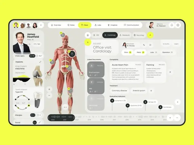EHR Dashboard — Cardiology Office Visit with Annotated 3D Anatomy
