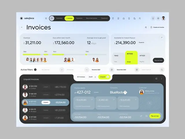 Salesforce CRM — Invoices dashboard UI (glassmorphism)