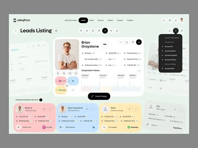 Salesforce CRM — Leads Listing dashboard with Smart Merge and lead profile