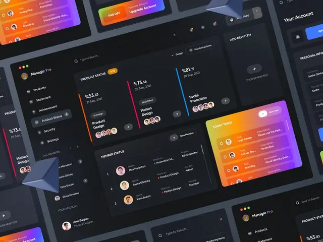 Dark Project Management Dashboard UI — Gradient Task Cards & KPI Panels