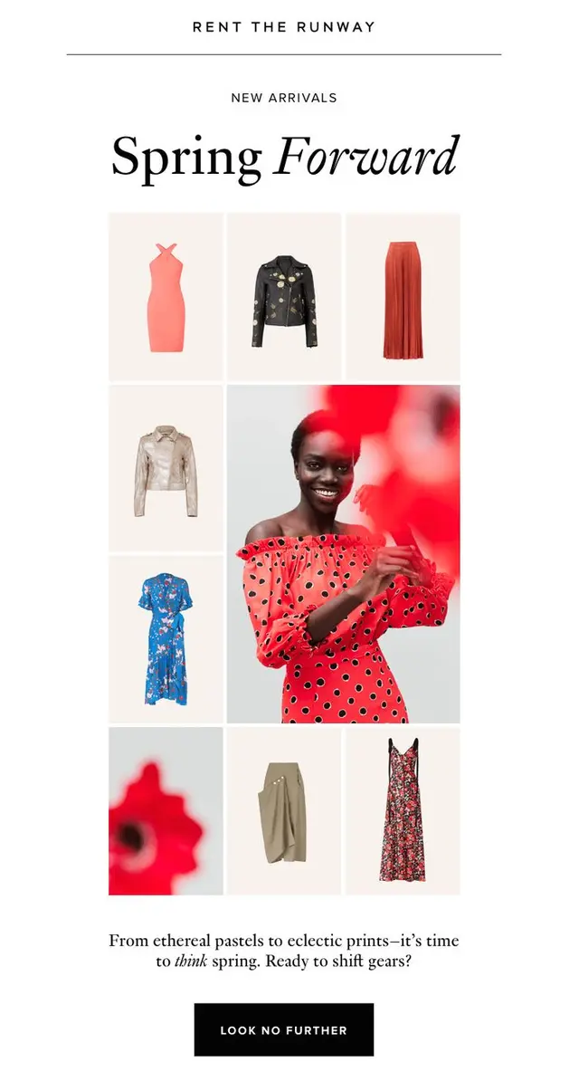 Spring email template examples — Ole Henriksen skincare and The Tie Bar product cards