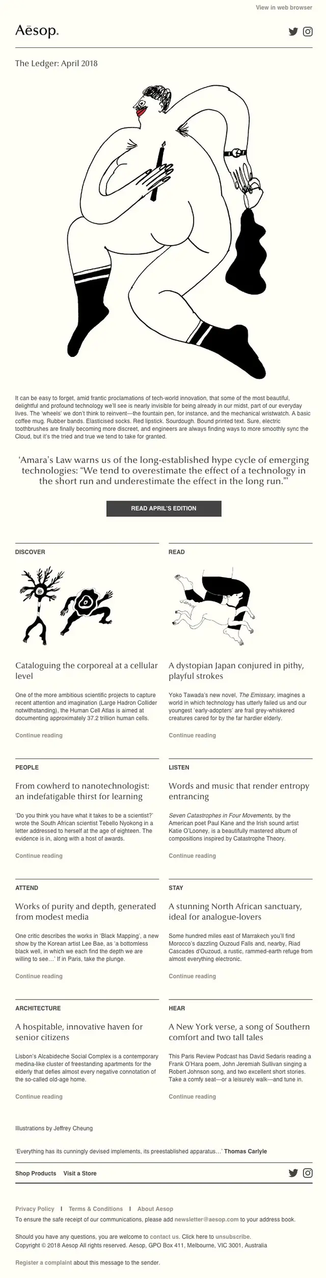 Aēsop — The Ledger: April 2018 (email newsletter)