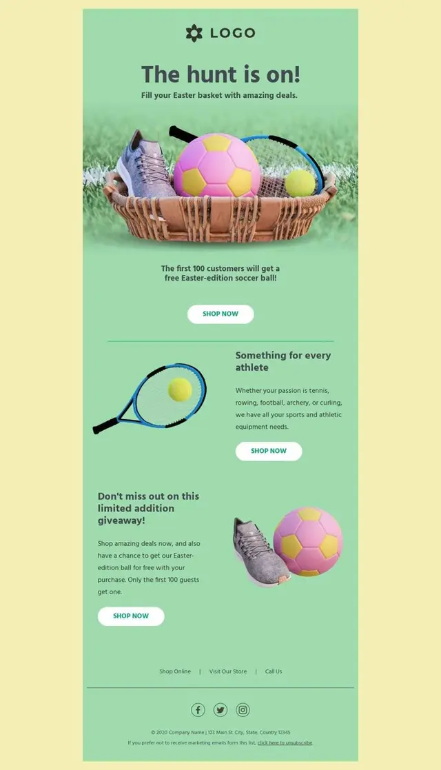 Easter Egg Hunt - Sports — Beefree HTML email template (editor preview)