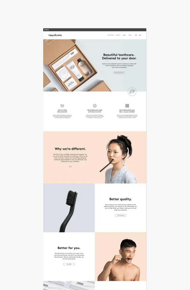 Hippo&Crate subscription dental kit — kraft box packaging by Alphabet