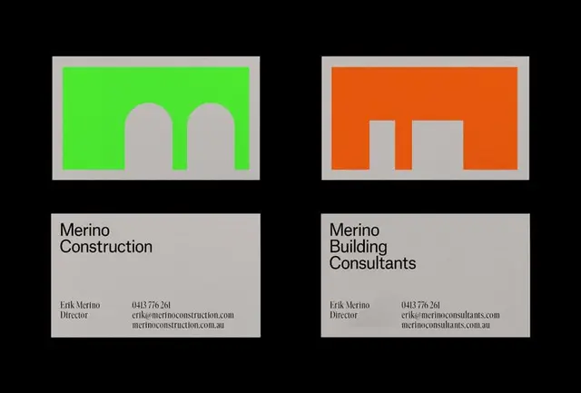 Merino Building Consultants billboard — orange geometric poster