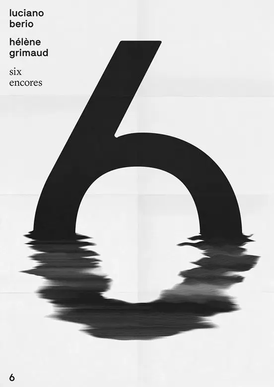Minimalist poster: bold numeral 6 with rippled water reflection — Luciano Berio / Hélène W