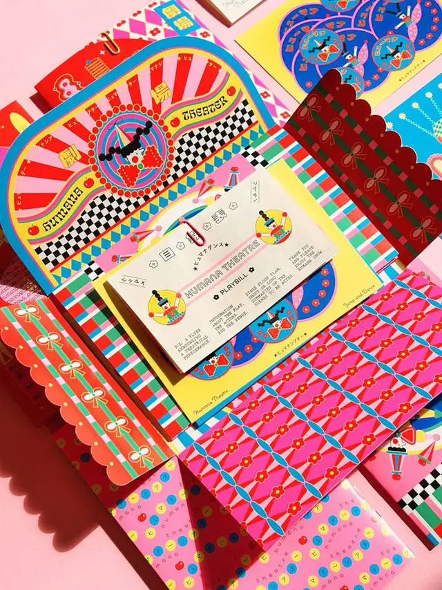 Colorful paper pop-up theatre playbill and packaging