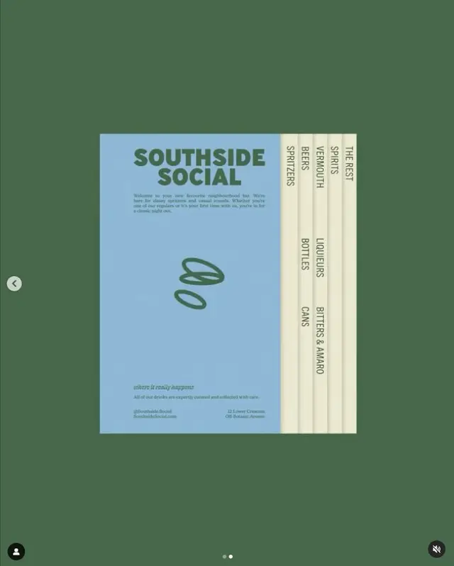 Southside Social — tabbed menu poster with cream index strips