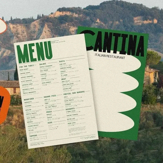 Cantina Italian restaurant poster with printed multi-column menu