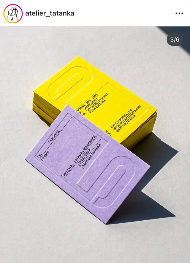 Embossed yellow and lavender workshop cards — stacked stationery