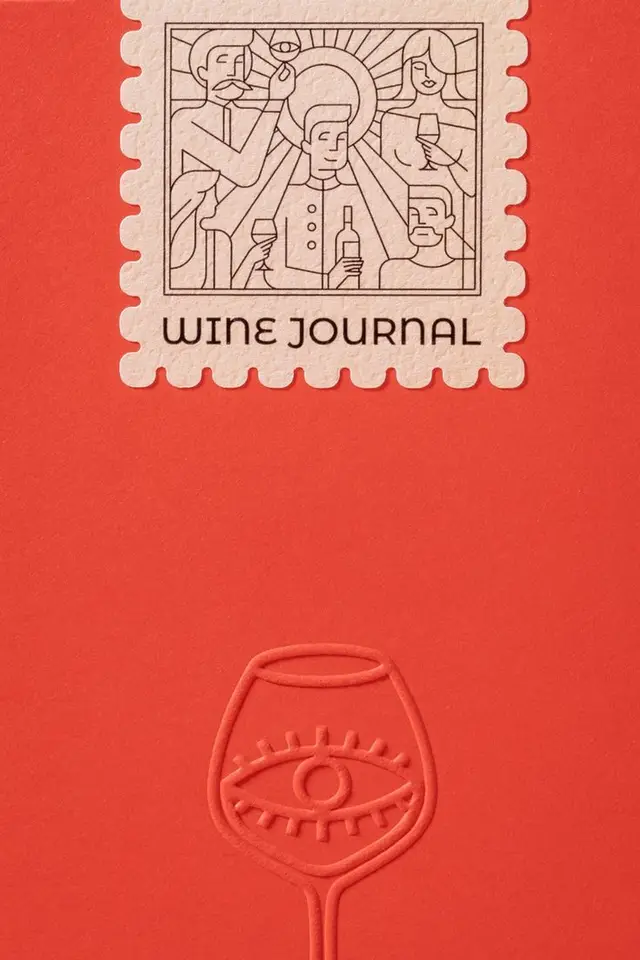 Wine Journal — Coral Red Cover with Perforated Stamp Illustration