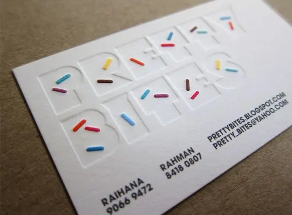 Letterpress business card with candy sprinkles — Pretty Bites