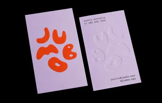 White business cards with orange organic logo and blind emboss — Justin Donnelly, jumbo.ny