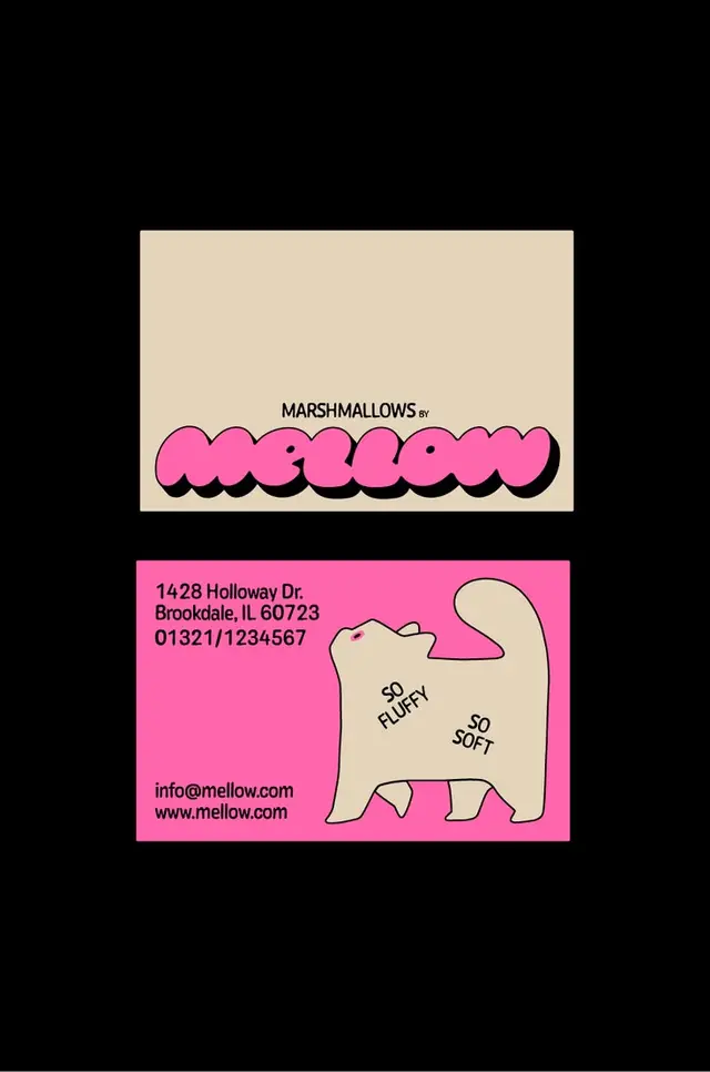 Mellow Marshmallows — pink & cream cat business card