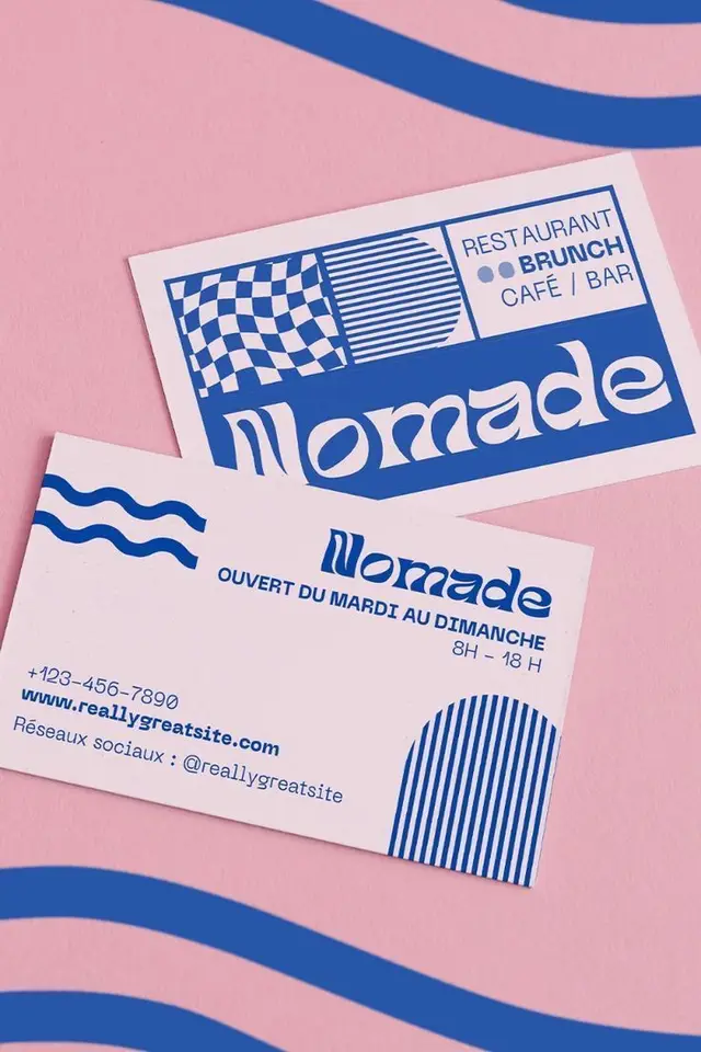 Nomade café / restaurant business card mockup on pink background