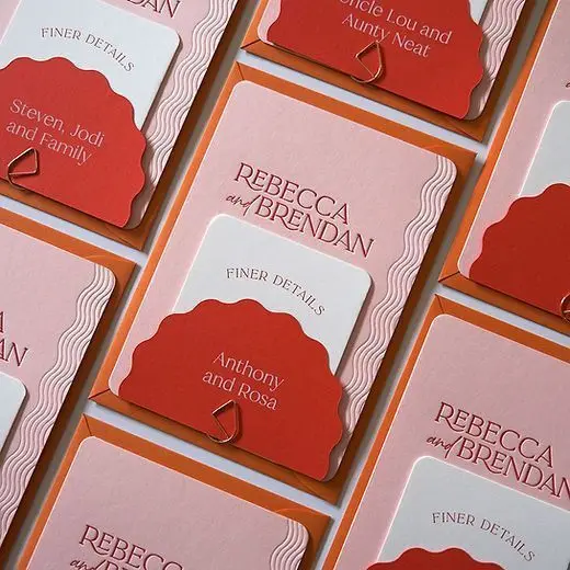 Pink & Coral Scalloped Wedding Invitation Suite — Rebecca and Brendan