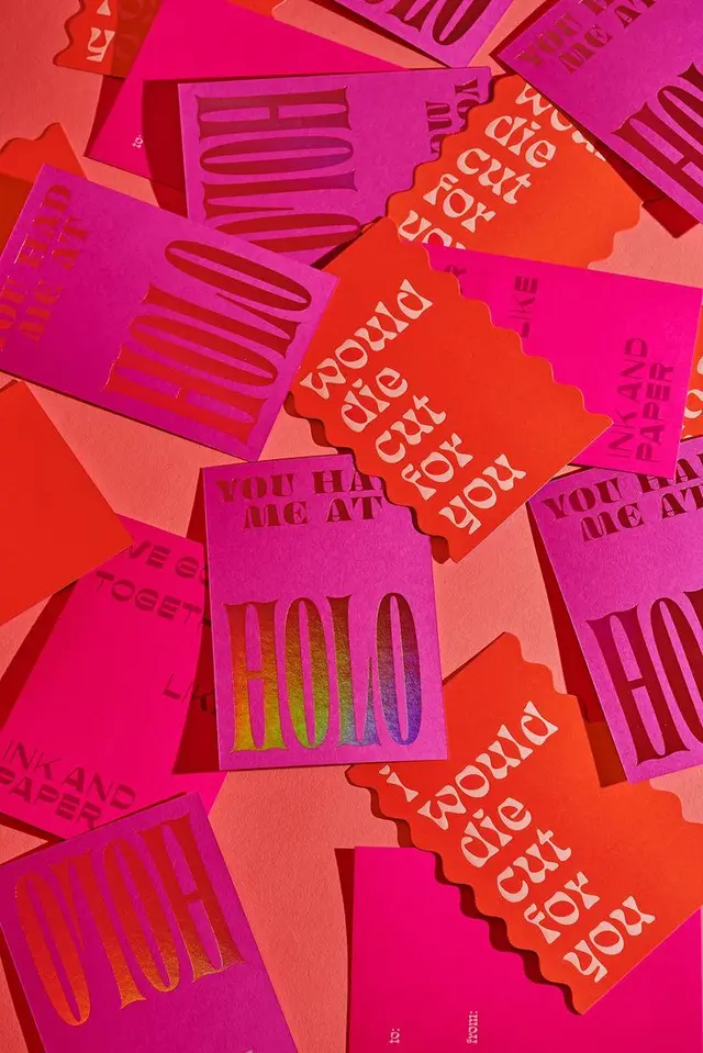 Neon pink & orange die-cut stationery with HOLO foil