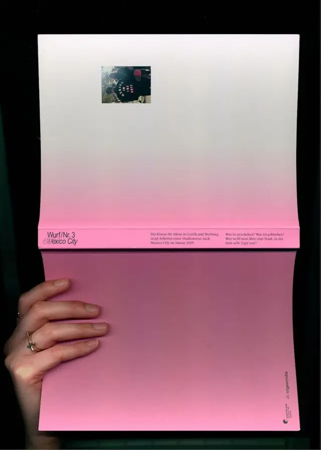 Pink gradient booklet spread — "Wurf/ Nr. 3" Mexico City