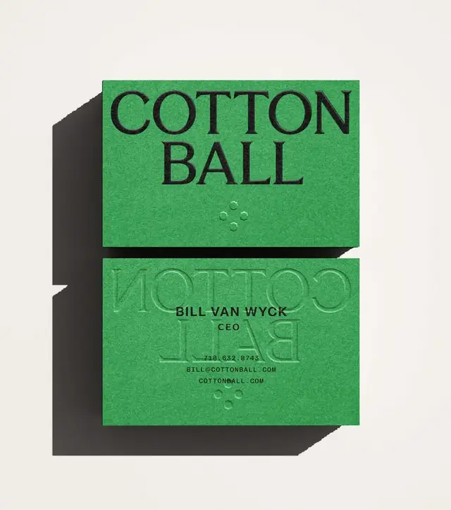 Cotton Ball green letterpress business cards — Bill Van Wyck, CEO