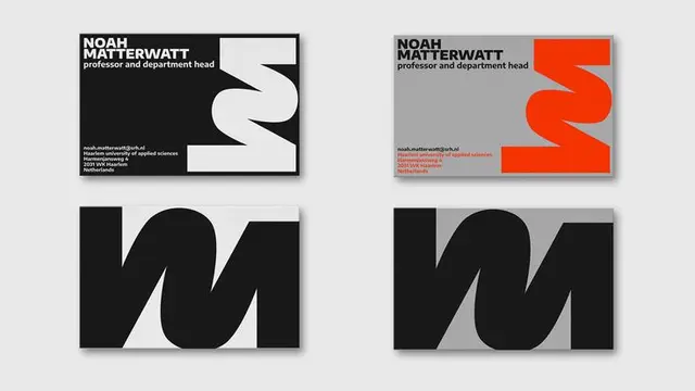 Business card system with oversized 'M' monogram for Noah Matterwatt