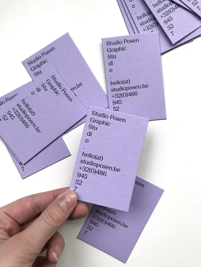 Studio Posen lavender business cards — minimalist typographic branding