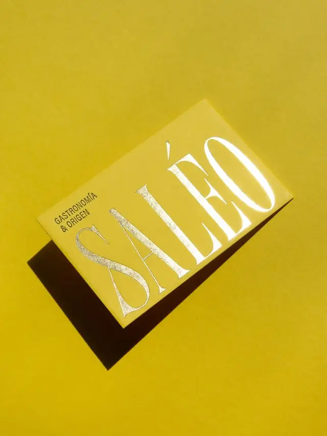 Mustard-yellow foil-stamped packaging: "SALÉO" gastronomy box