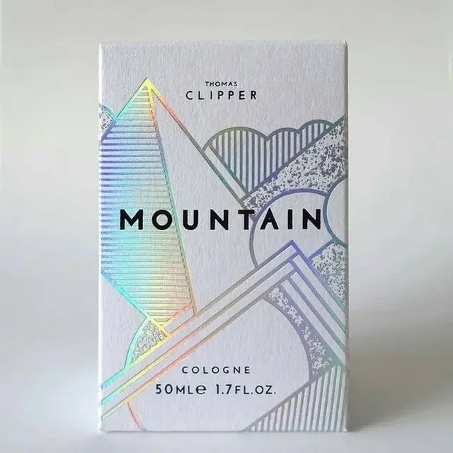 Thomas Clipper "Mountain" cologne box with holographic geometric foil