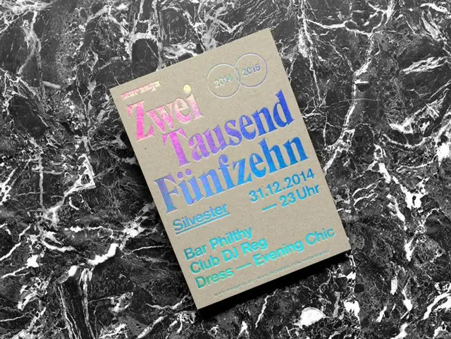 Holographic New Year’s Eve Flyer — "Zwei Tausend Fünfzehn" on Kraft Card