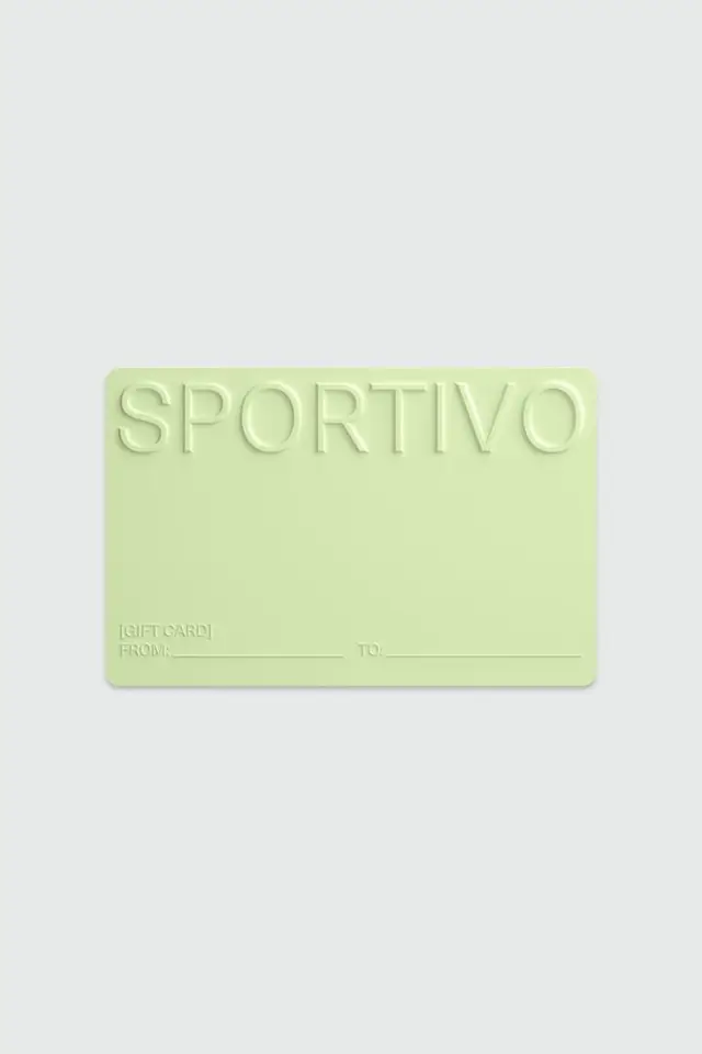 Embossed mint-green SPORTIVO gift card — minimal product shot