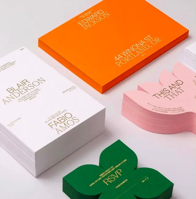 Stacked die-cut stationery suite with bold serif typography (Edward Jackson, Blair And Fab