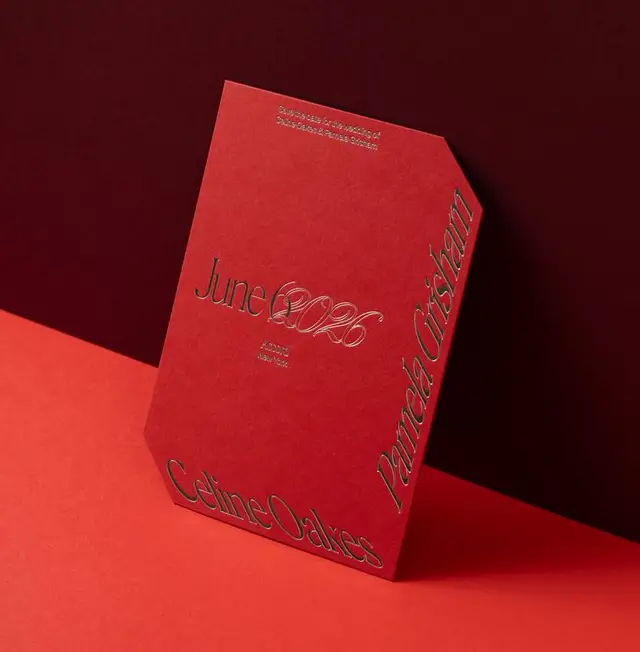 Foil-stamped red event program — June 2026 on heavy cardstock