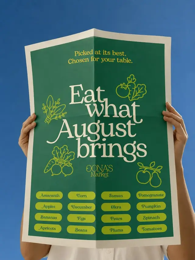 Green 'Eat what August brings' market poster (OONA'S Market)