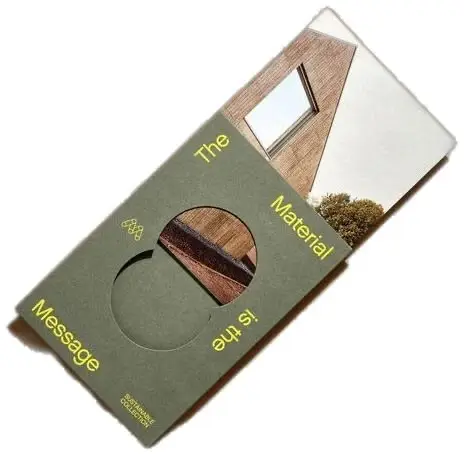 Postcard in Olive Green Die-Cut Sleeve — "The Material is the Message"